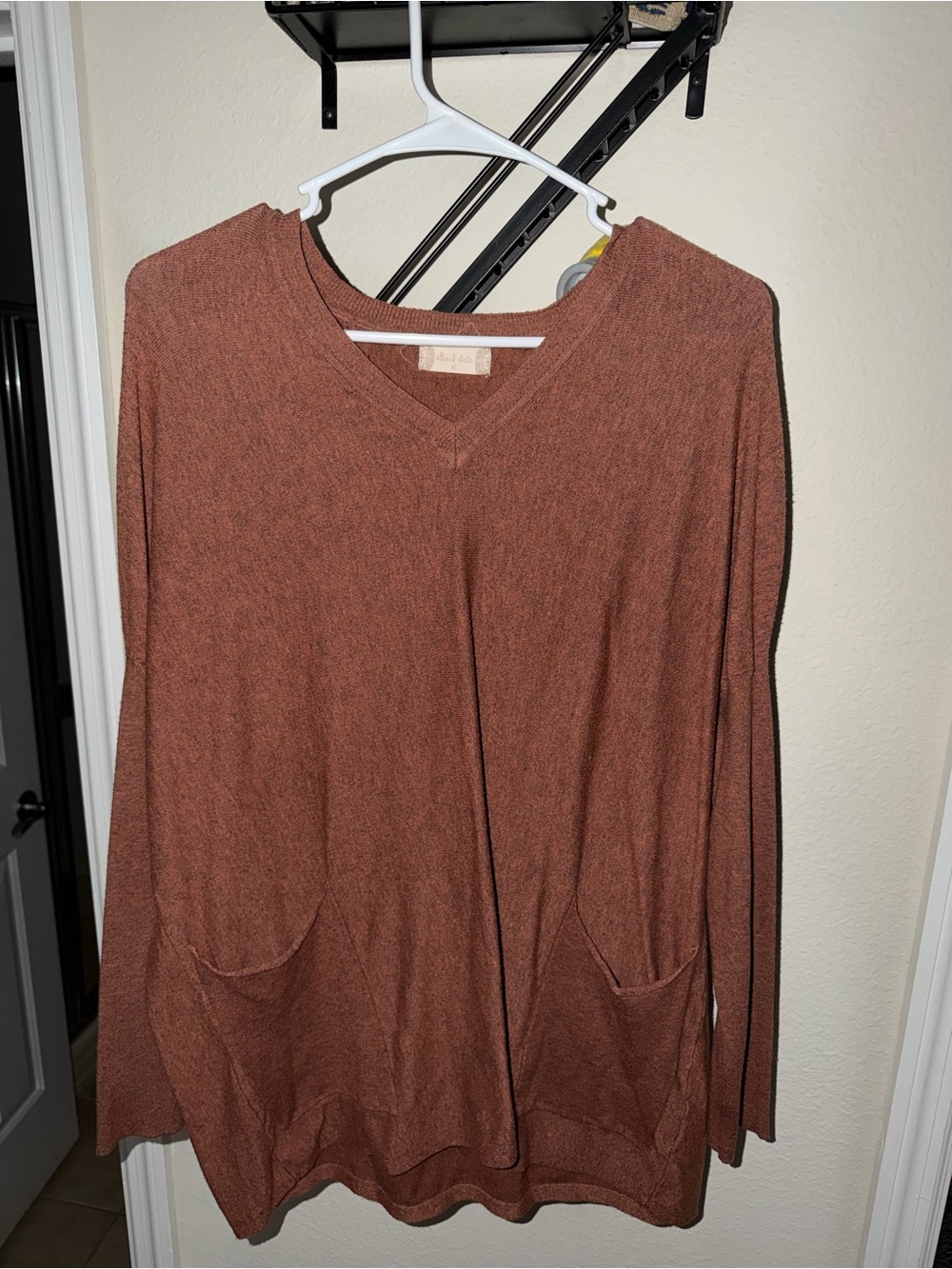 Altar'd State V-Neck Long Sleeve Pocket Top - Rust Brown